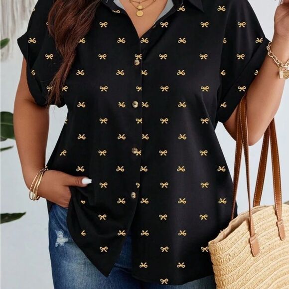 Black and Gold Women's bow top - Picture 3 of 6